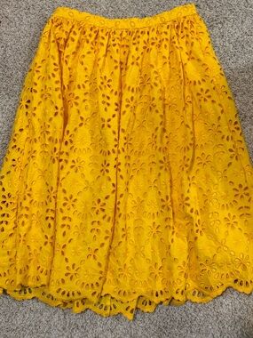 J. Crew Yellow Eyelet Cotton Knee Length Skirt